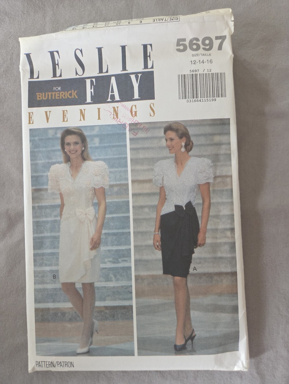 Leslie Fay Evening V-Neck Puff Sleeve Dress Patterm